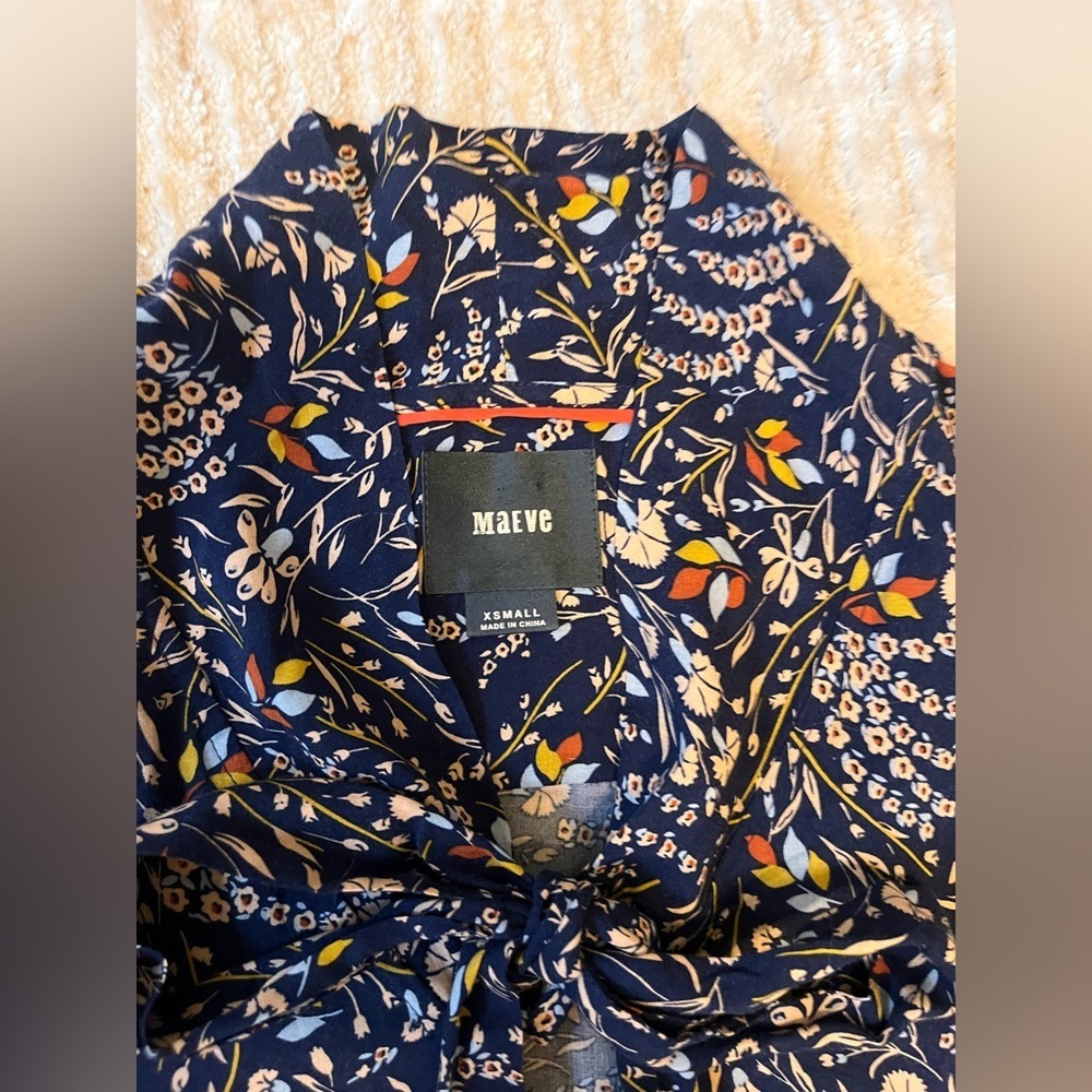 Maeve by Anthropologie Navy Floral Button-Front Tunic Dress XS - Picture 2 of 2